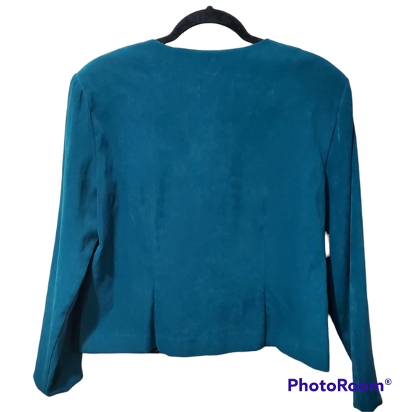 VTG Maren Petite Color block Teal & Black Suede Blazer Jacket Size 14P Retro - Picture 7 of 8